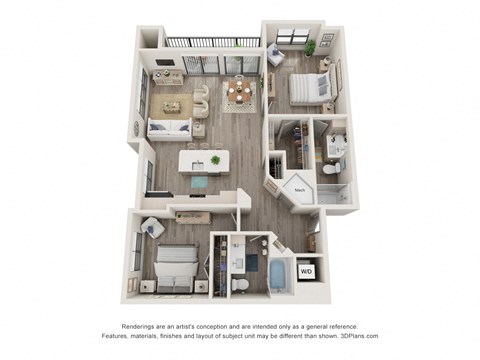 2 bed 2 bath floor plan T at Elevate Apartments, Wisconsin, 53718